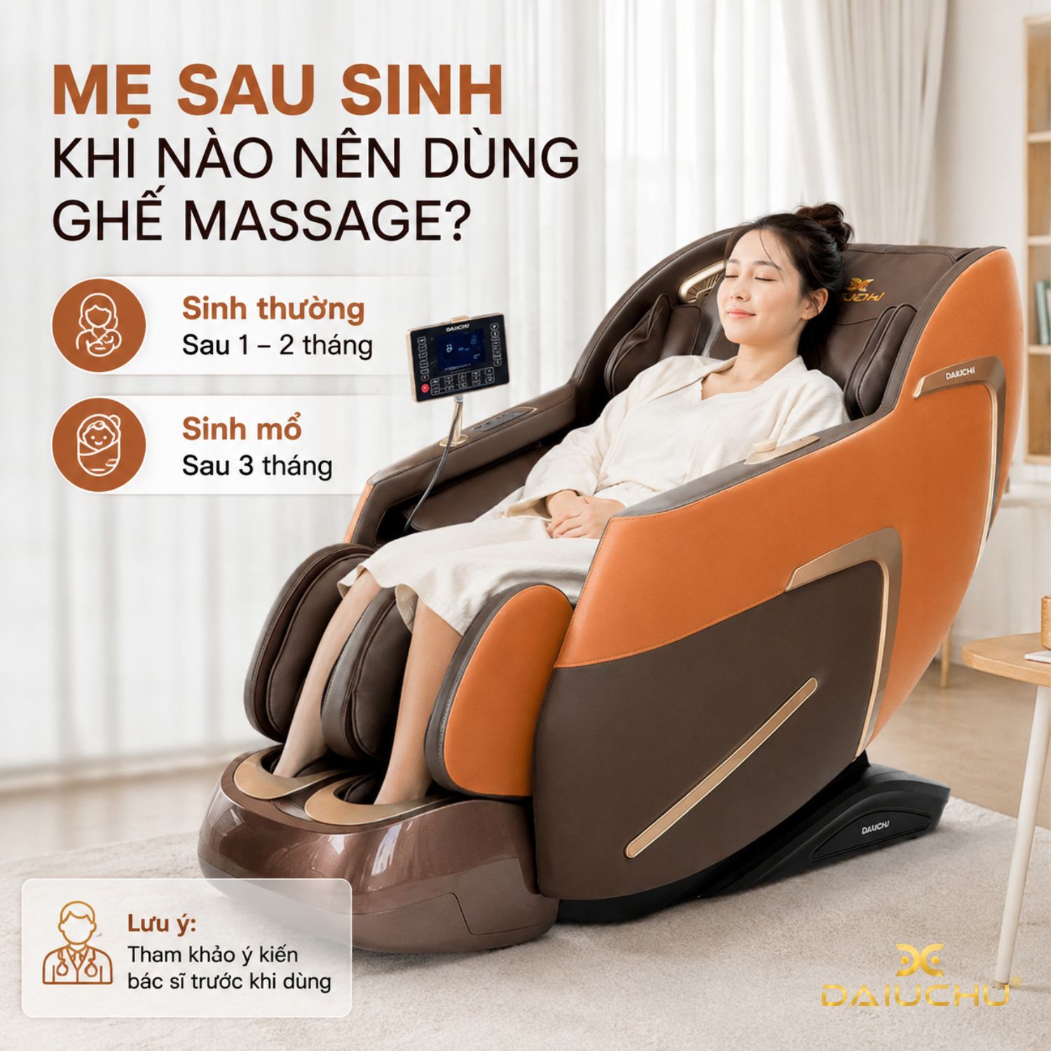 Tìm hiểu thời điểm an toàn để giải đáp câu hỏi phụ nữ sau sinh có nên dùng ghế massage không.